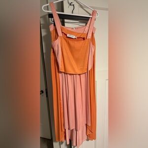 Petal and Pup Two Piece Pink and Orange Set Cropped Top and Maxi Skirt Size 10